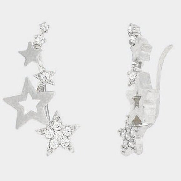 1 LEFT!! WHITE GOLD STAR EAR CRAWLER EARRINGS - Picture 2 of 3
